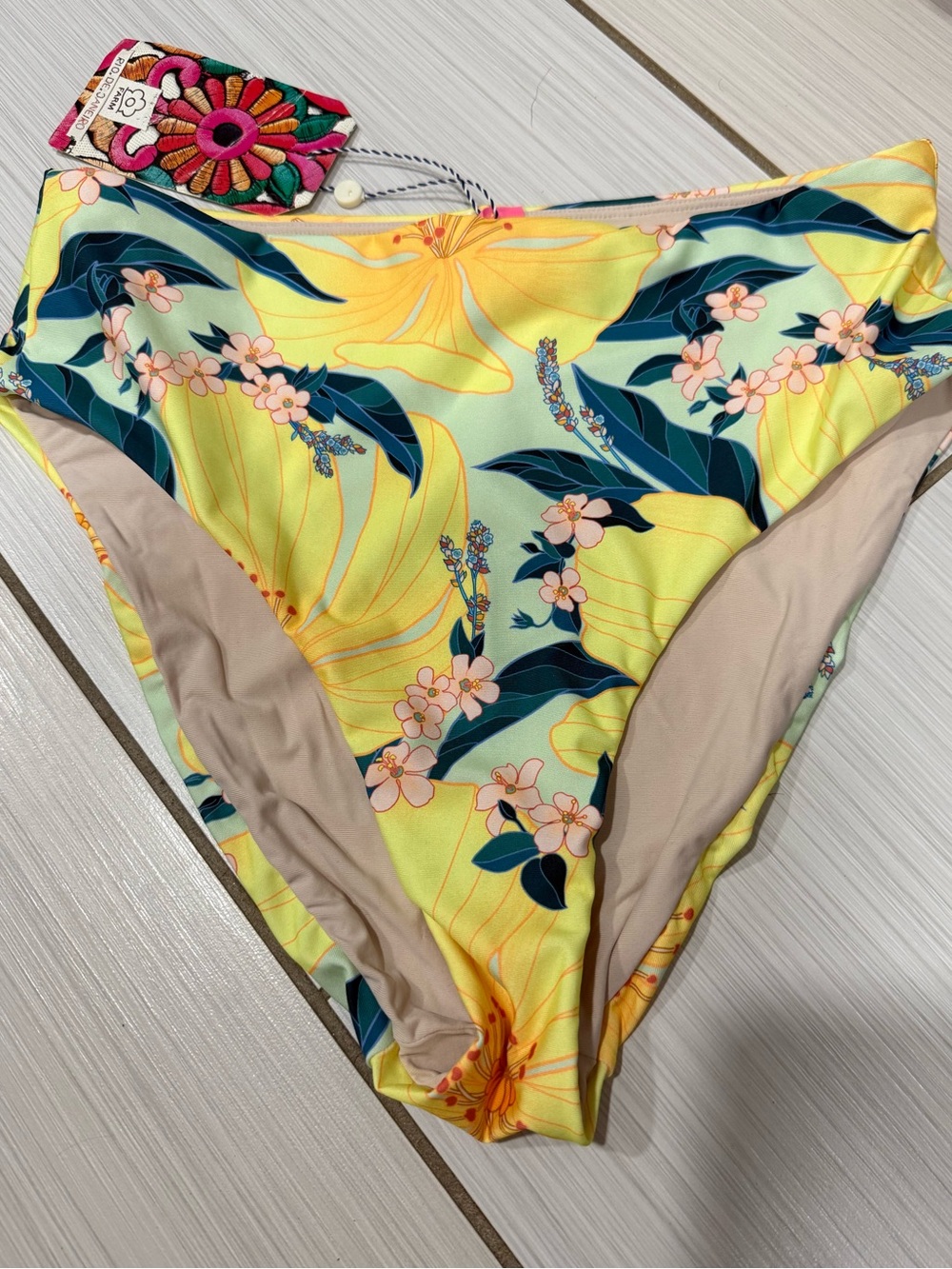 Farm rio small yellow Floral High-Waist Bikini bottom - Picture 2 of 5